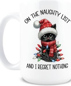 Funny Cat Naughty List Mug Christmas Coffee Cup