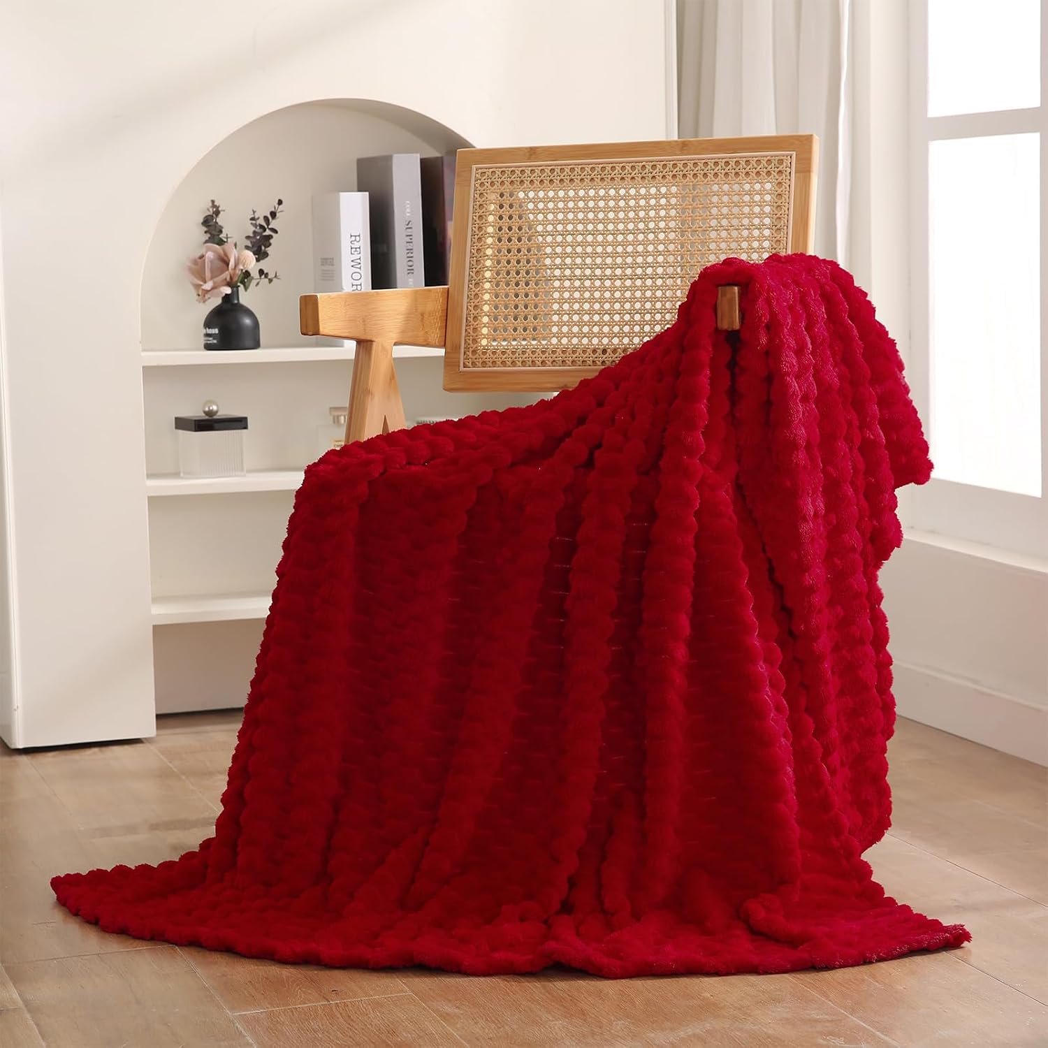 Red Fuzzy Throw Blanket Gift for Mom
