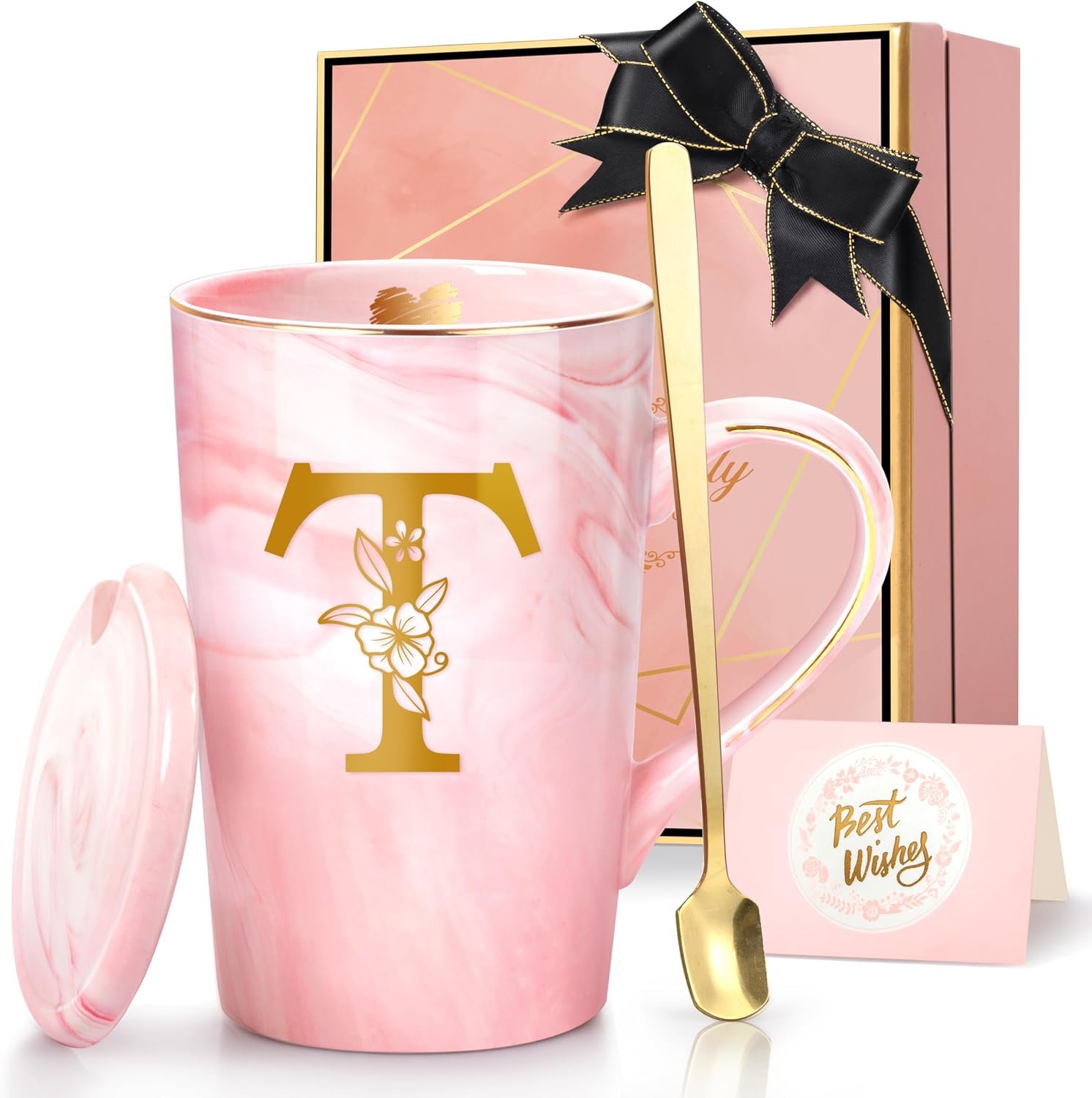 Personalized Pink Marble Ceramic Mug with Lid