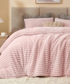 Fluffy Pink Fleece Queen Comforter Set