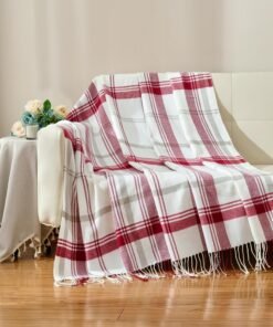 Red and White Plaid Throw Blanket for Couch