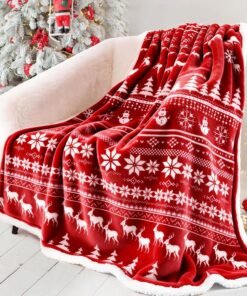 Red Reindeer Sherpa Christmas Throw Blanket