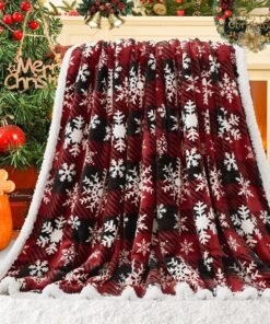 Soft Red Christmas Sherpa Flannel Throw Blanket