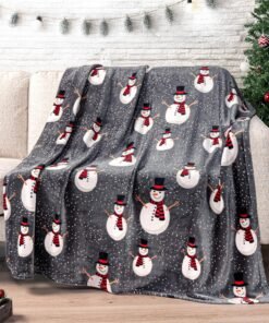 Grey Snowman Christmas Fleece Throw Blanket